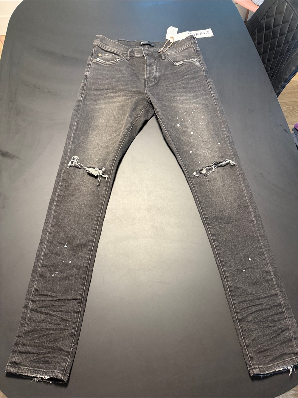 PURPLE Skinny Distressed Men's Jeans in Charcoal Gray